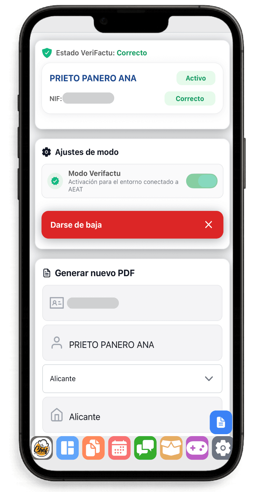 Proceso de alta en VeriFactu dentro de WorkC
