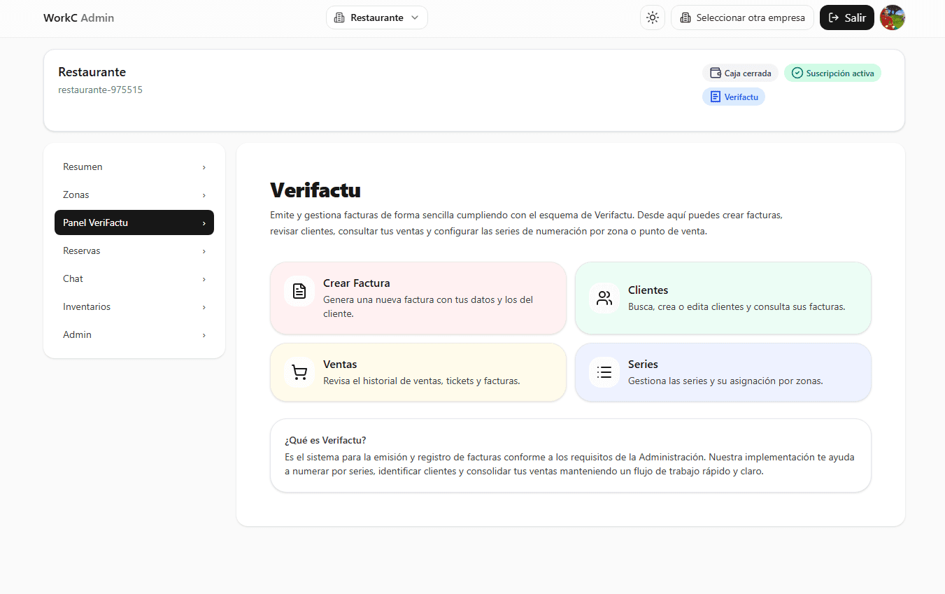Vista del panel WorkC en ordenador