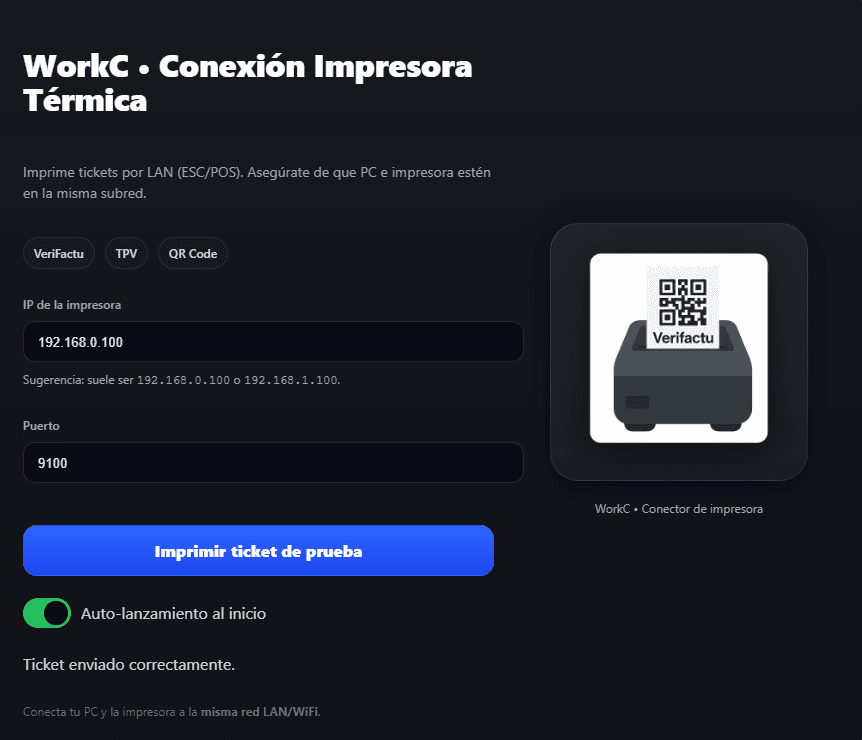 Conector WorkC para impresora térmica por LAN (ESC/POS)